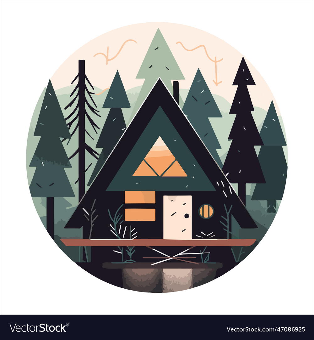 Wood cabin logo template in the woods