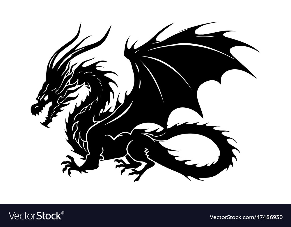 Black dragon silhouette isolated on white Vector Image