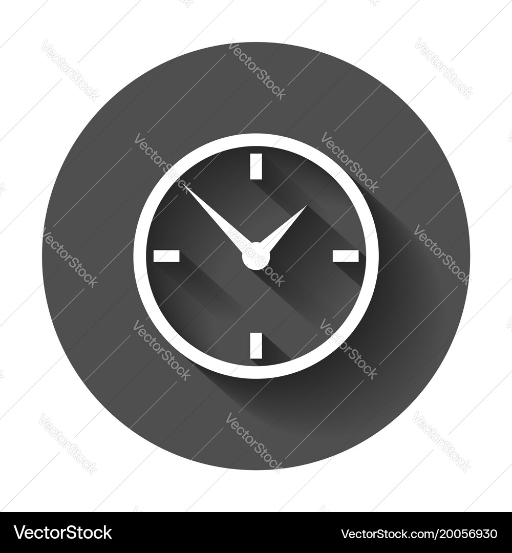 Clock icon flat design with long shadow Royalty Free Vector