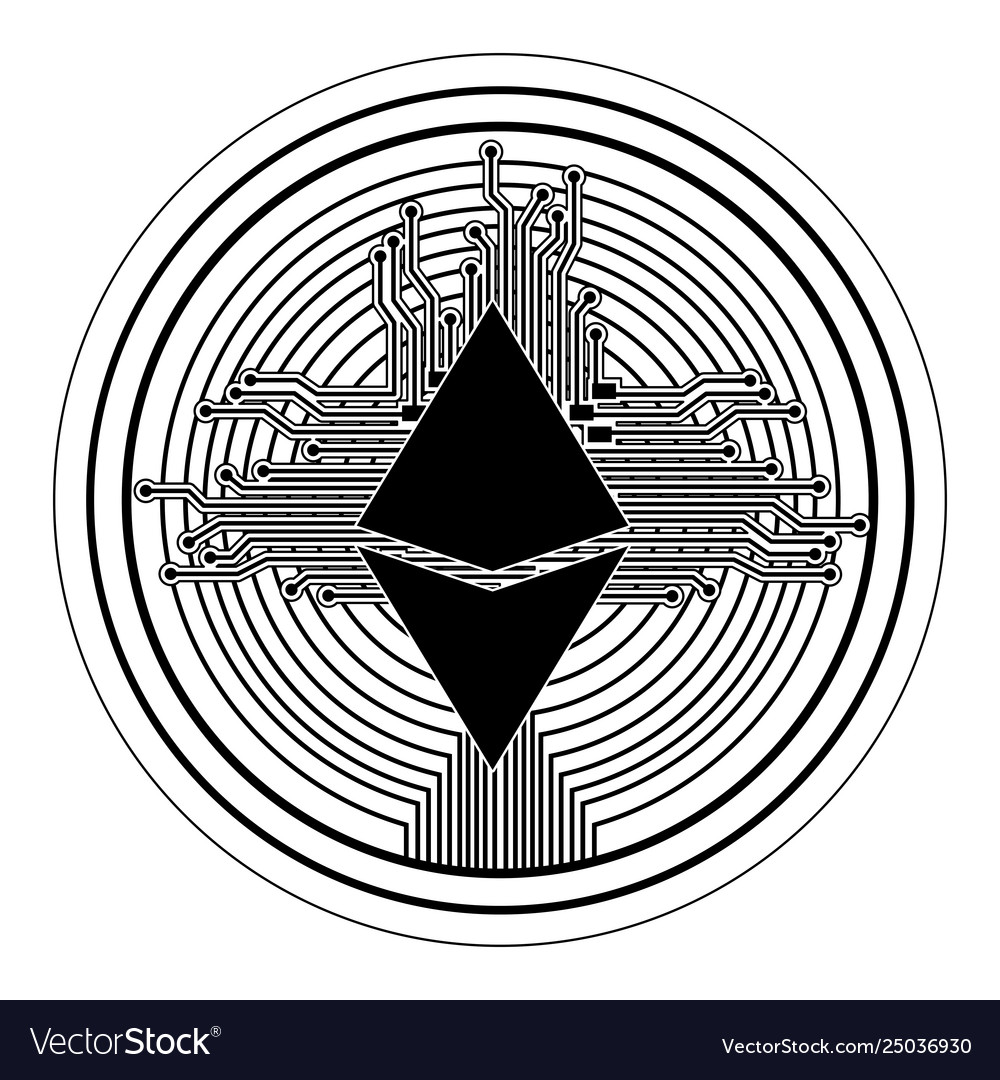 Cryptocurrency etherum coin with circuit lines