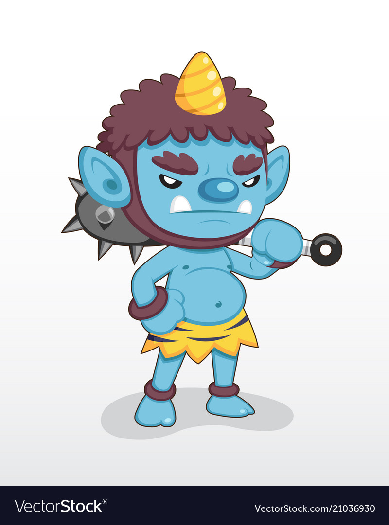 Cute style blue japanese demon standing Royalty Free Vector