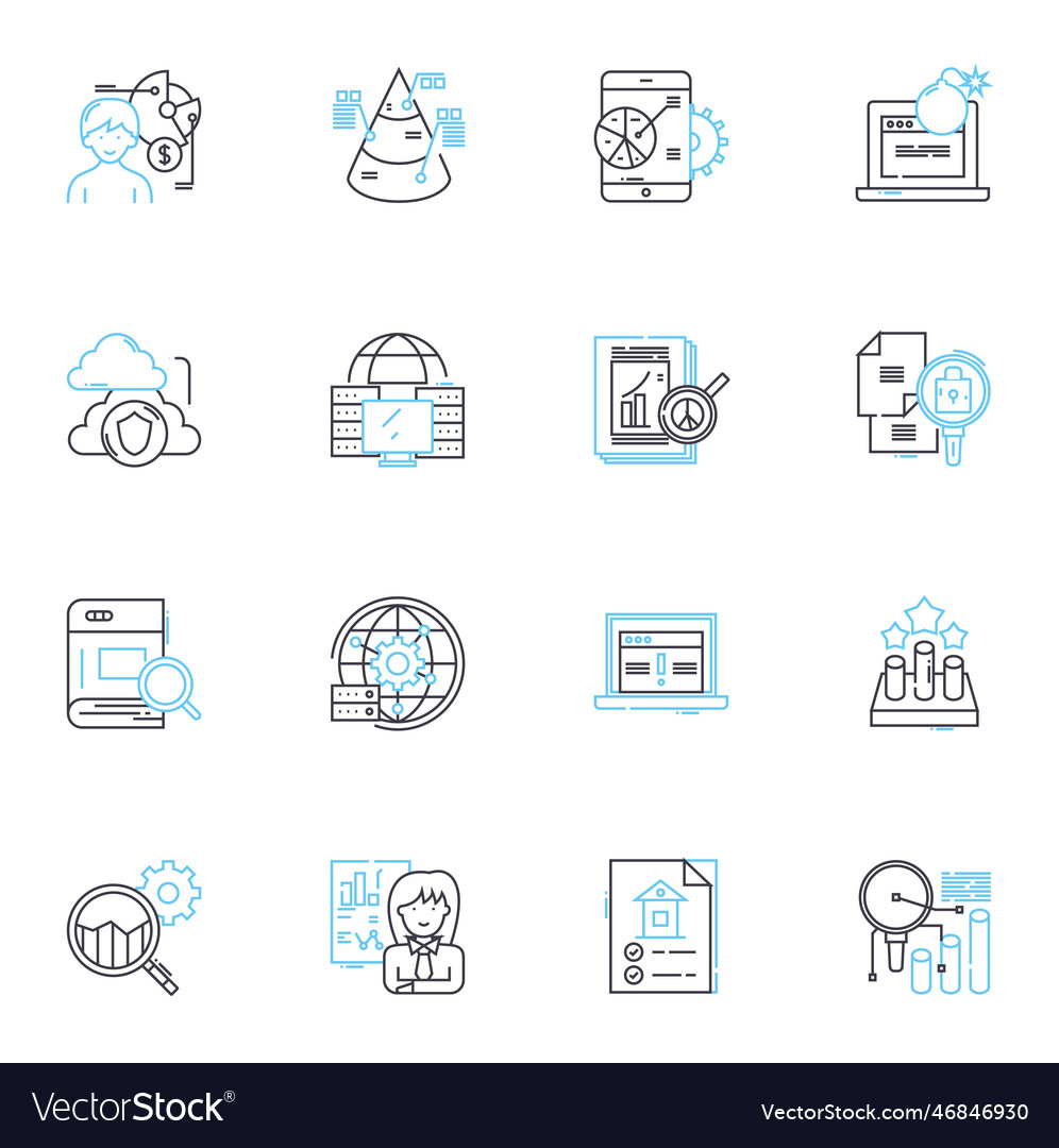 Deep data dives linear icons set analytics vector image Deep data dives linear icons set analytics