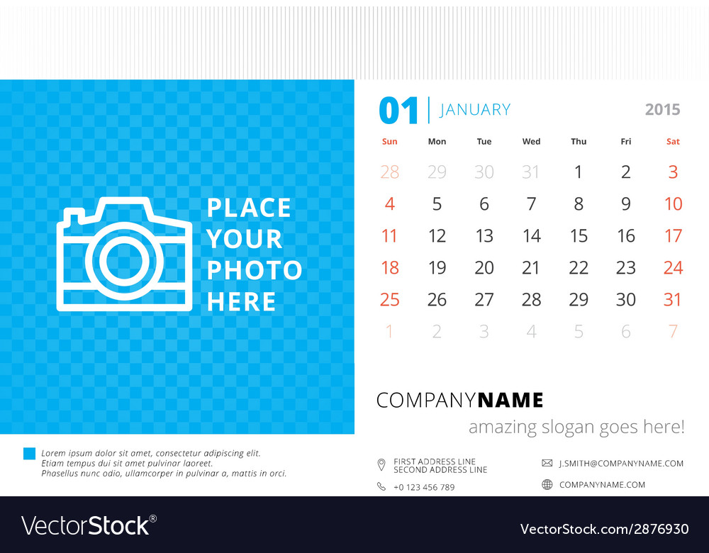 Desk calendar 2015 template week starts sunday