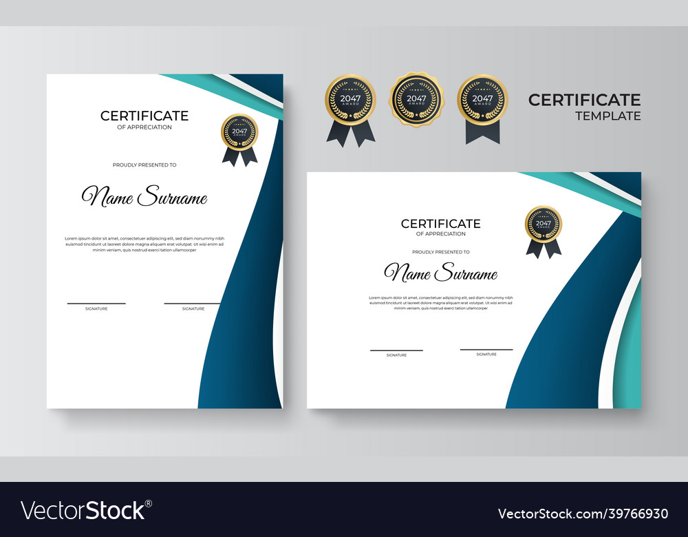 Elegant blue green and gold diploma certificate Vector Image