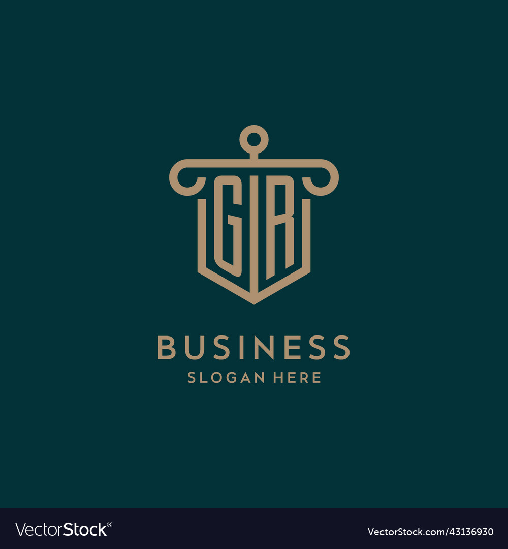 Gr monogram initial logo design with shield