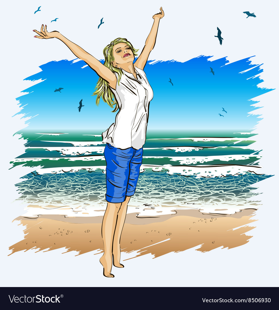 Girl enjoying life Royalty Free Vector Image - VectorStock