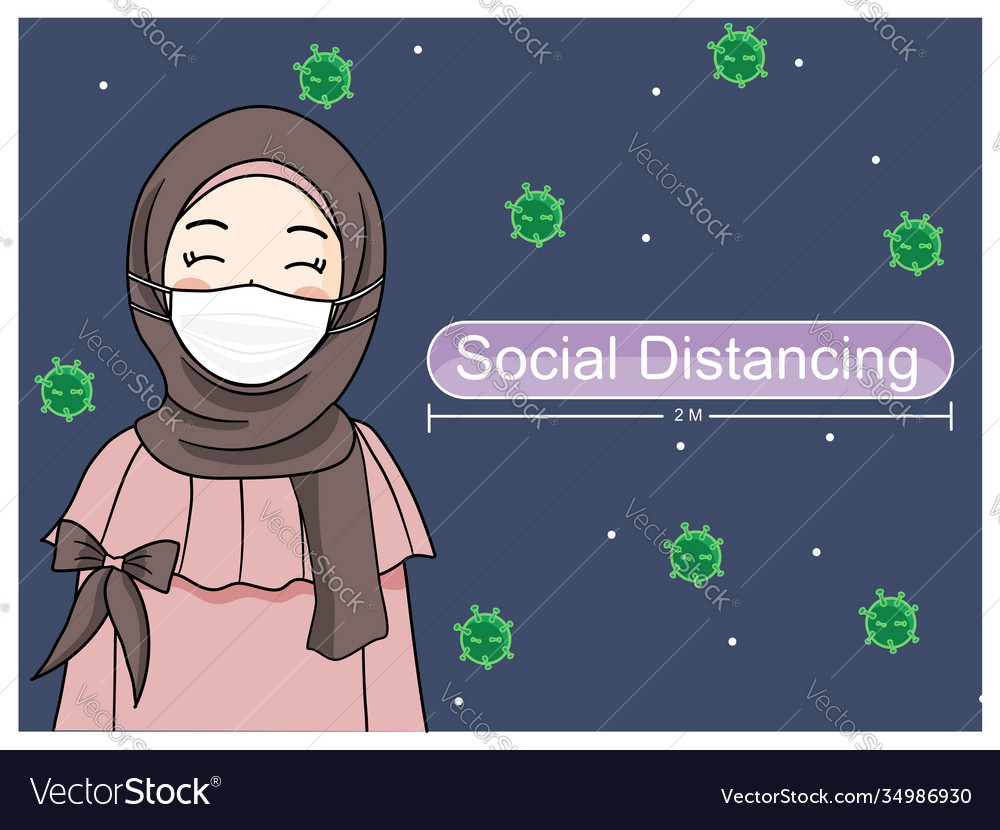 Social distancing hijab girl wearing mask