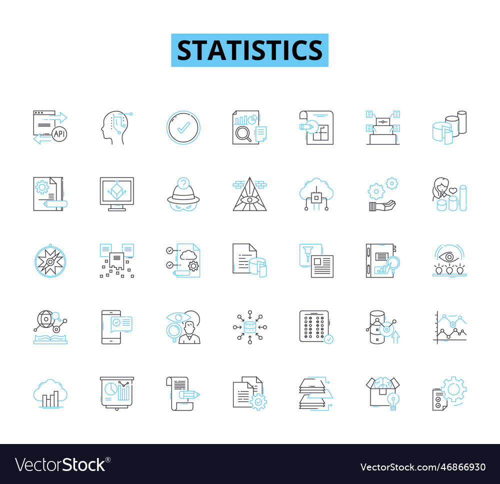 Statistics linear icons set probability sampling vector image Statistics linear icons set probability sampling