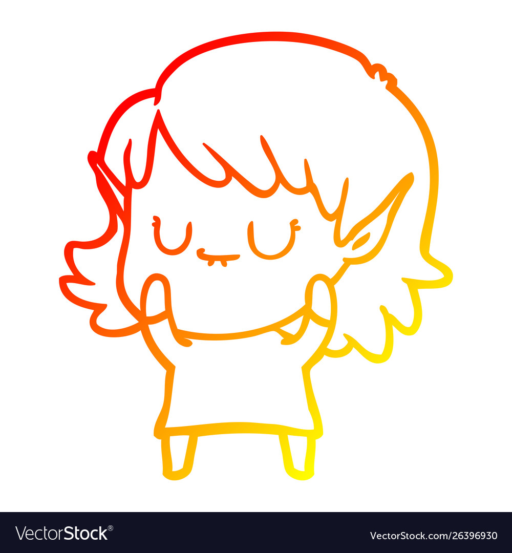 Warm gradient line drawing happy cartoon elf girl