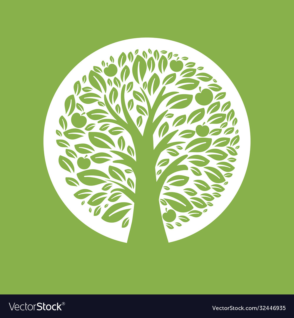 Apple tree in circle Royalty Free Vector Image