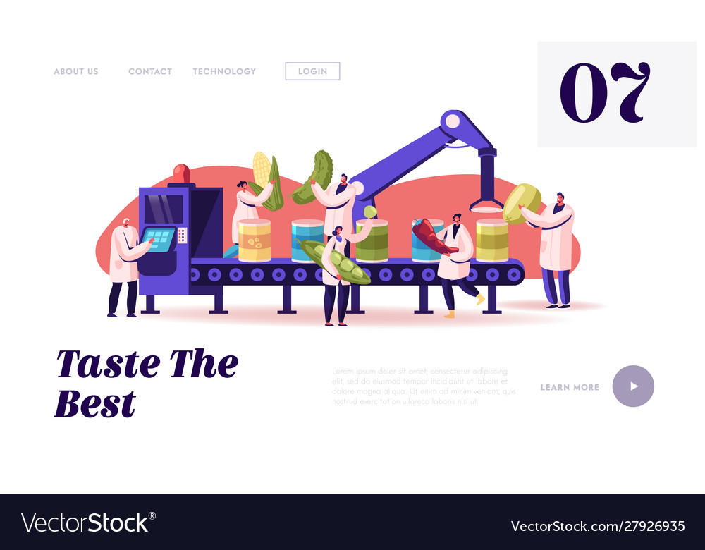Canning factory working process website landing Vector Image Canning factory working process website landing