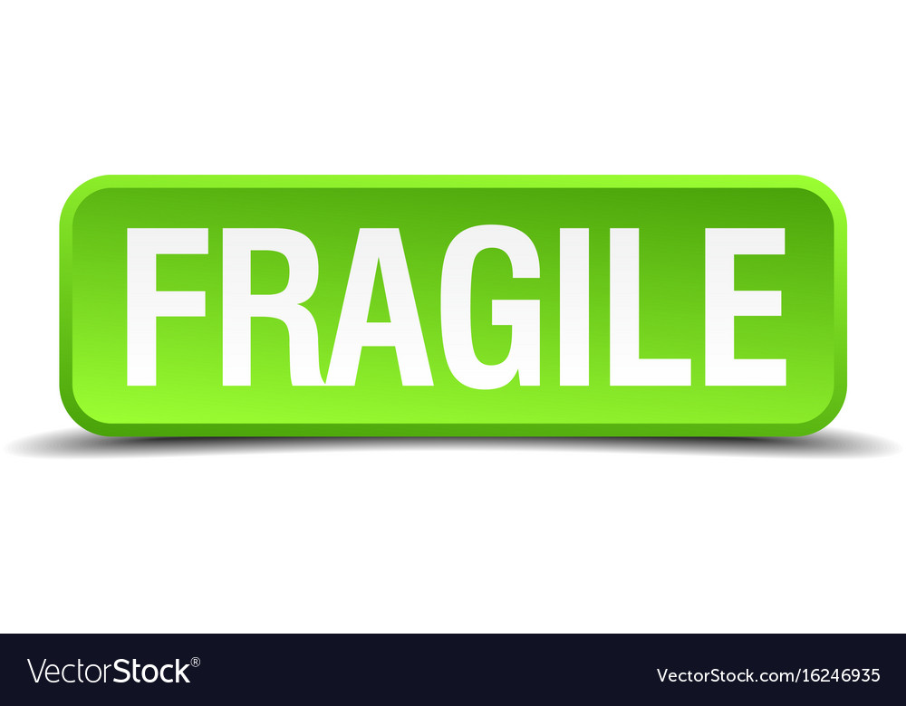 Fragile green 3d realistic square isolated button