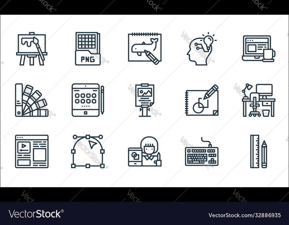 Graphic design line icons linear set quality vector image Graphic design line icons linear set quality