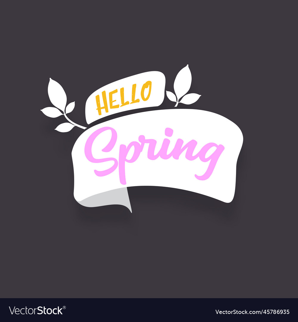 Hello spring cut paper style label with ribbon vector image Hello spring cut paper style label with ribbon