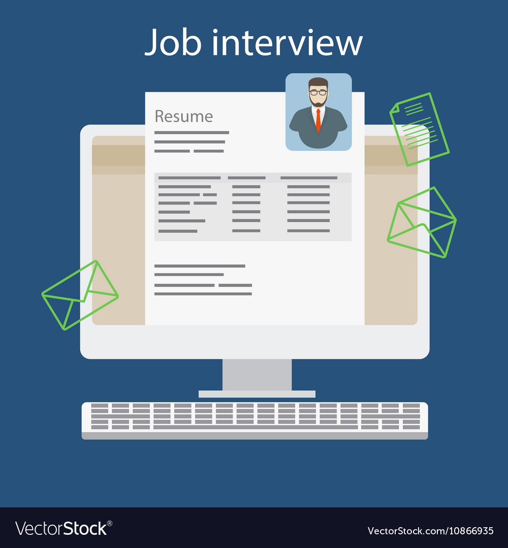 Job interview with resume on computer