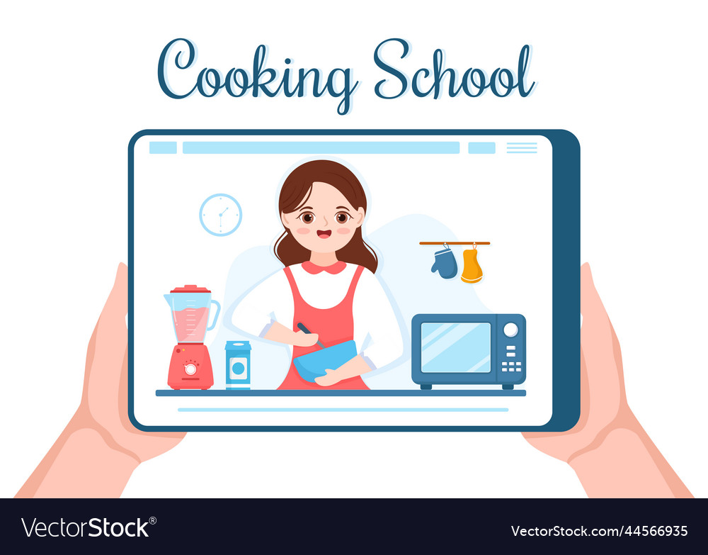 Live streaming online cooking with chef in class