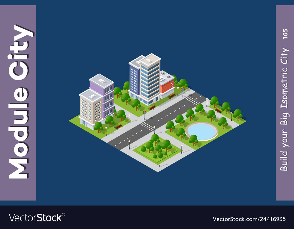 Set of modern isometric buildings vector image Set of modern isometric buildings
