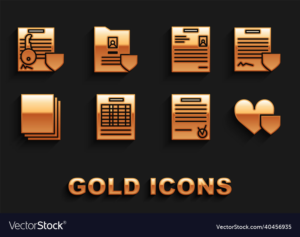 Set report file document contract with shield vector image Set report file document contract with shield