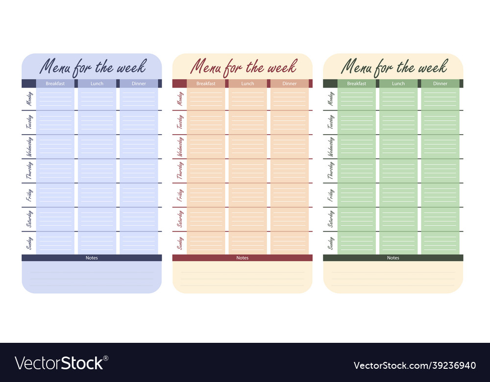 3 color menu options for the week template Vector Image 3 color menu options for the week template