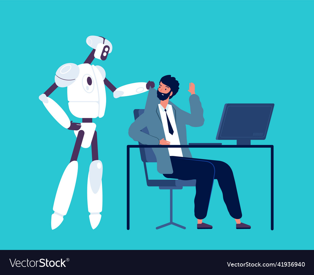 Android and human robot kick away business person Vector Image