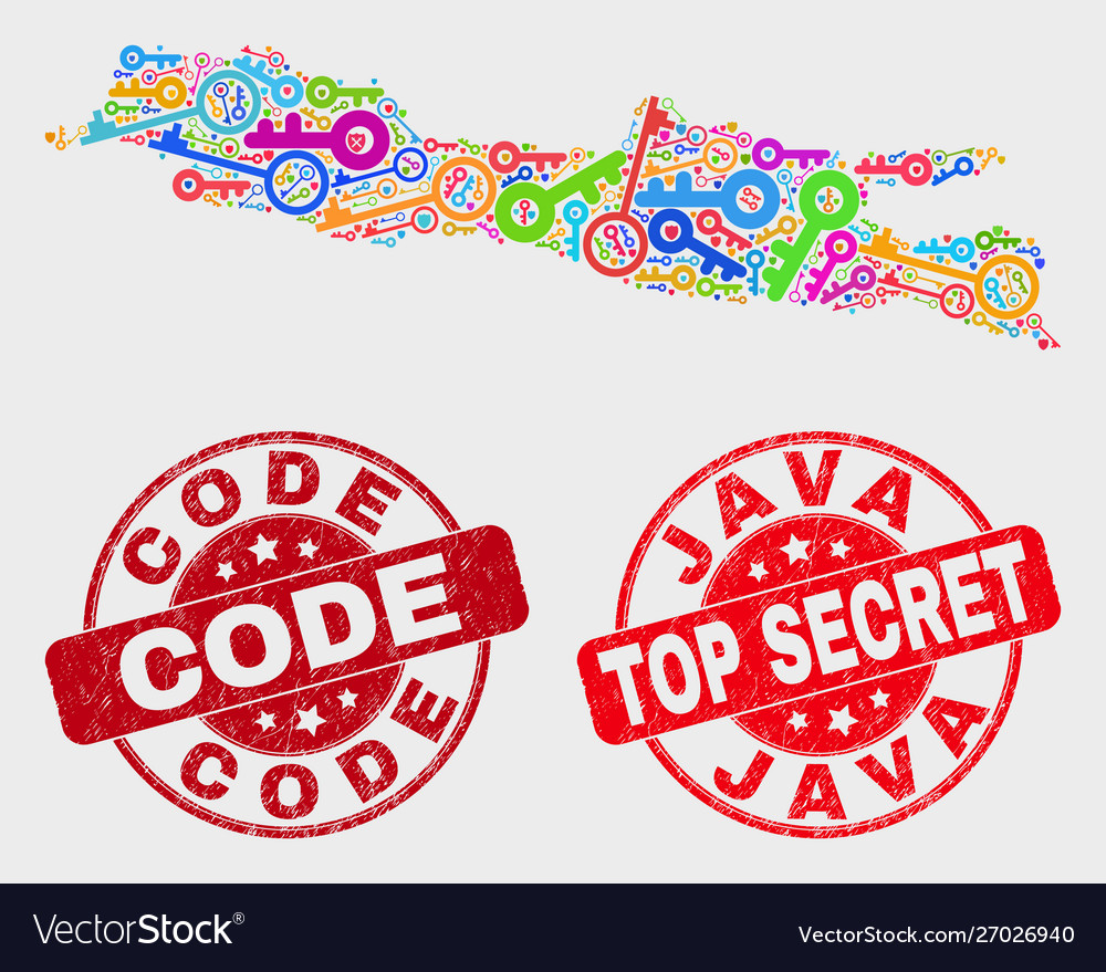 Collage secret java island map and grunge code