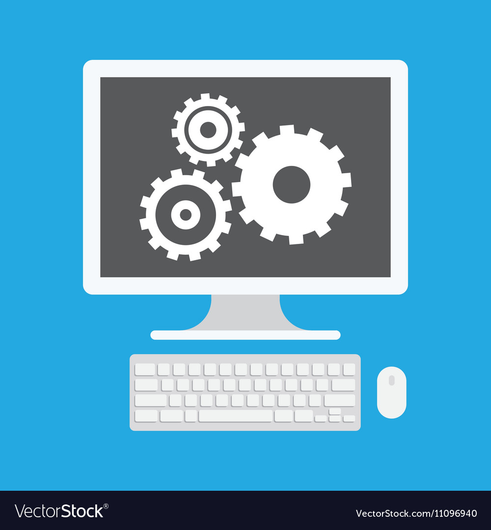 Computer display and gear icon