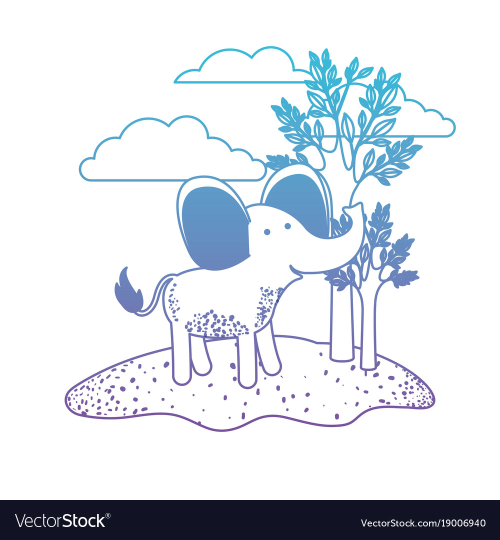 Elephant cartoon in outdoor scene with trees