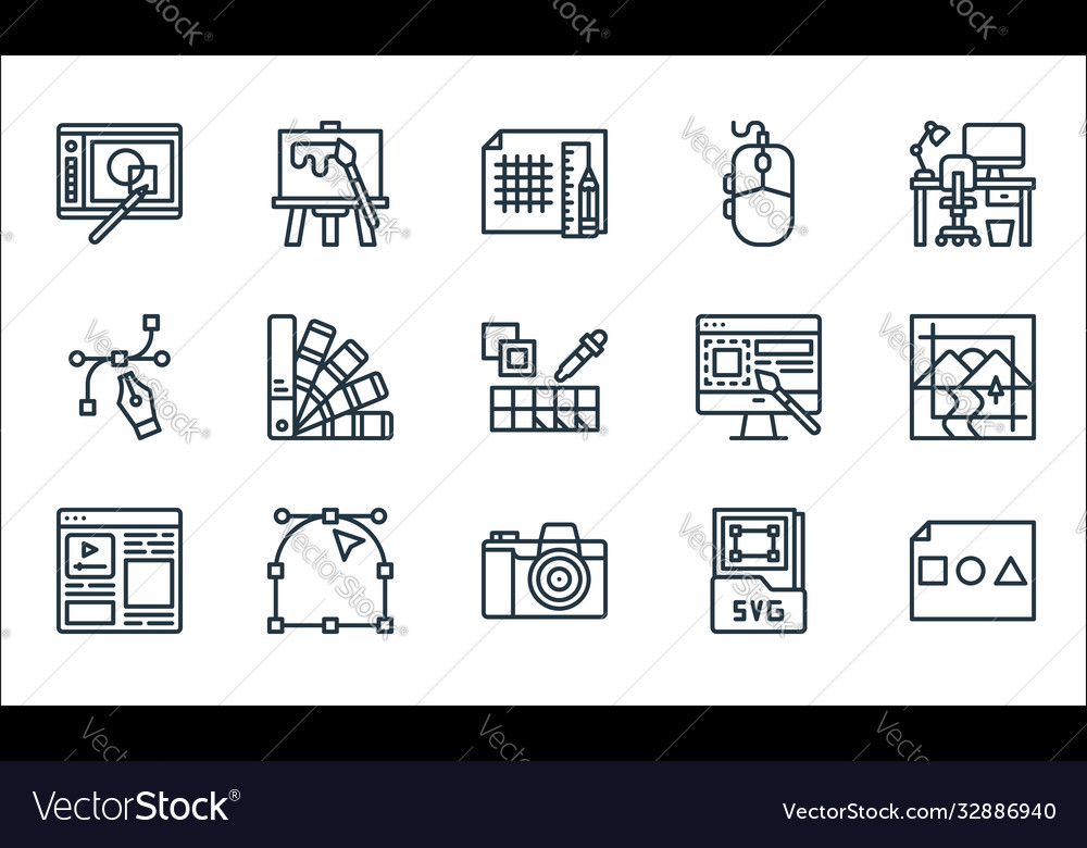 Graphic design line icons linear set quality vector image Graphic design line icons linear set quality