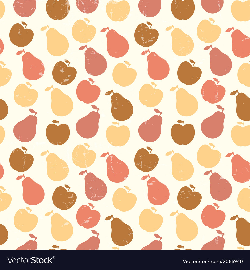 Grunge retro seamless pattern of fruit - apple