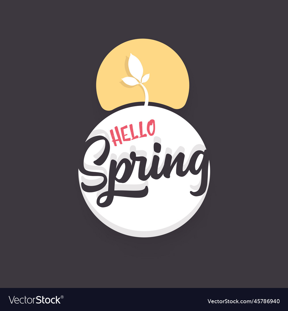 Hello spring cut paper style label with ribbon