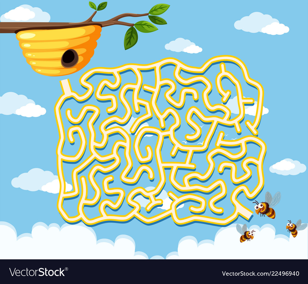 Honey bee maze game template Royalty Free Vector Image