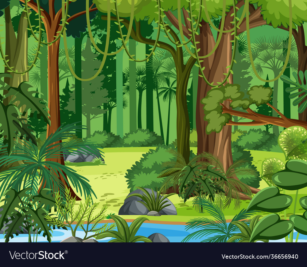 Jungle scene with liana and many trees Royalty Free Vector Jungle scene with liana and many trees Royalty Free Vector
