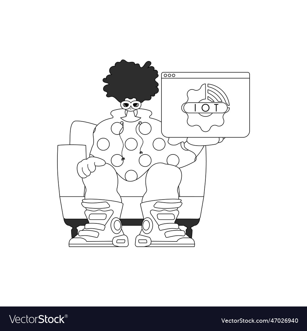 Man with iot logo linear design vector image Man with iot logo linear design