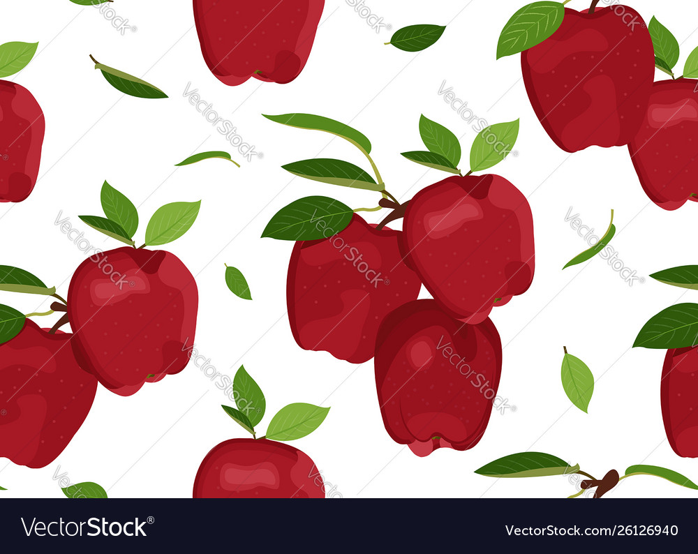 Red Apple Pattern with Leaves