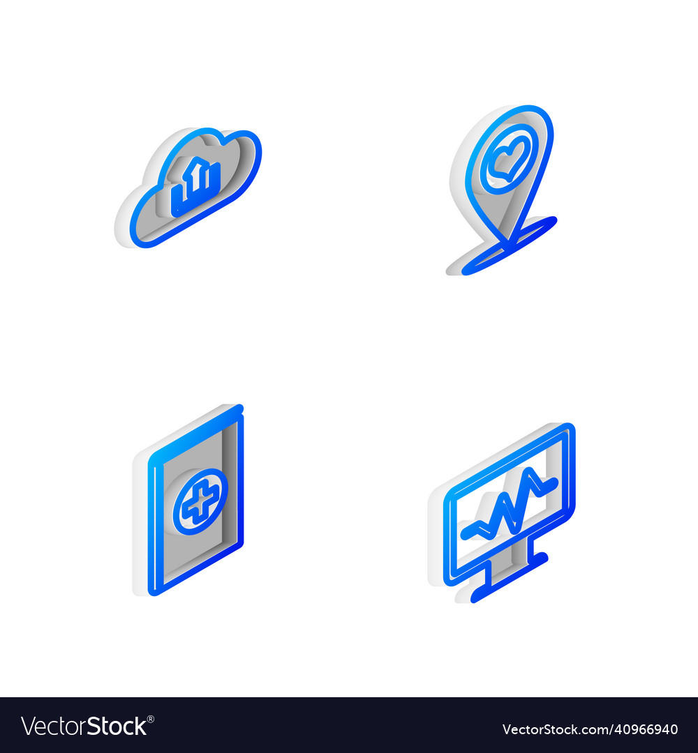 Set isometrischer Linienkartenzeiger mit Herzwolke vector image Set isometrischer Linienkartenzeiger mit Herzwolke