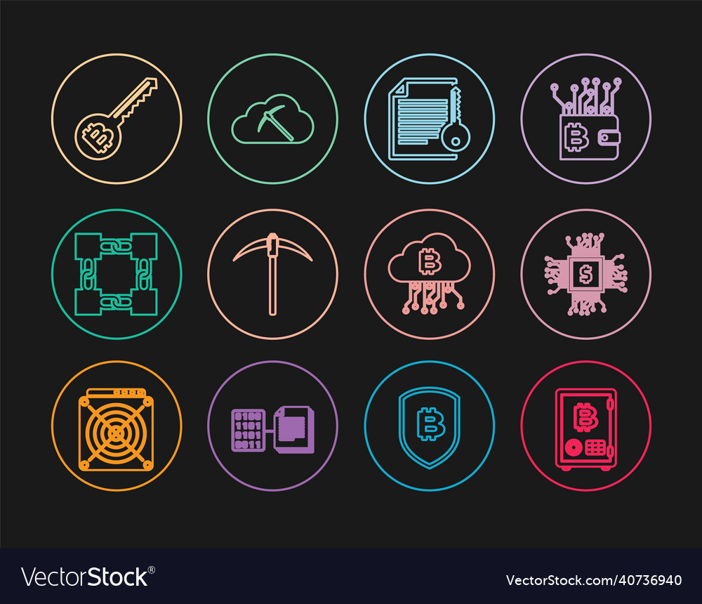 Set line proof of stake processor chip vector image Set line proof of stake processor chip