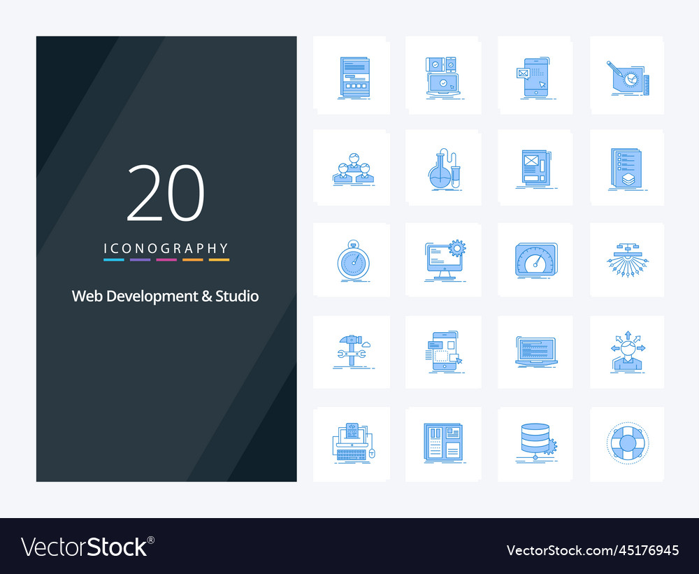20 web development and studio blue color icon