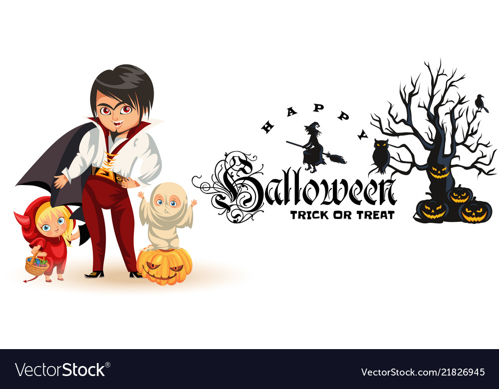 All hallows eve family party flat poster Vector Image