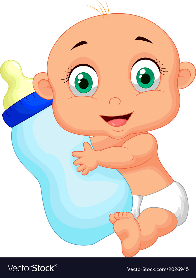 Cute baby cartoon holding milk bottle Royalty Free Vector