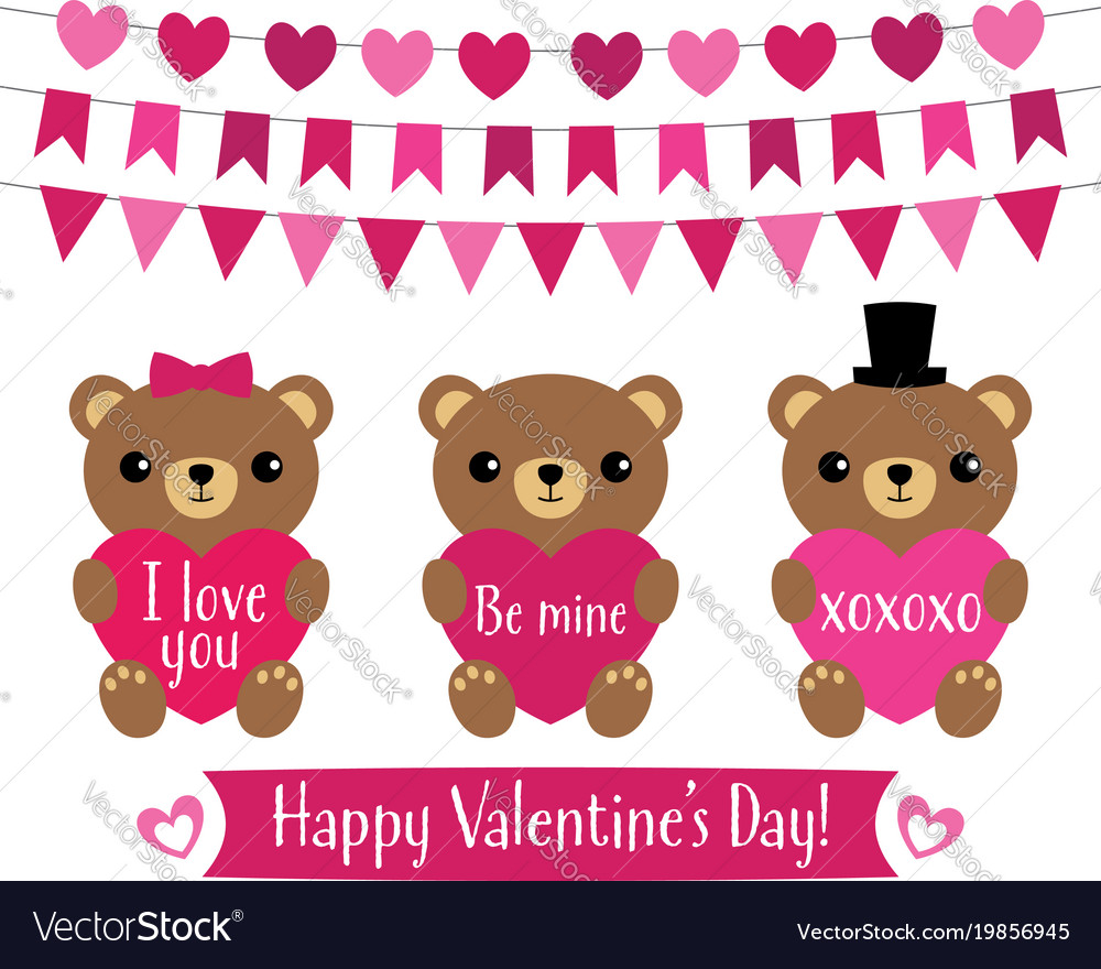 Cute teddy bears for valentines day Royalty Free Vector