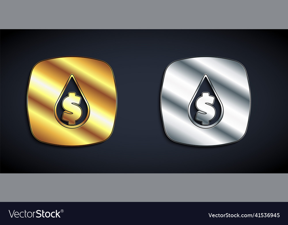 Gold and silver oil drop with dollar symbol icon