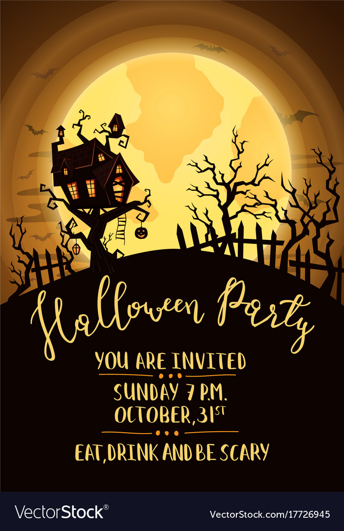 Halloween party invitation with spooky castle Vector Image