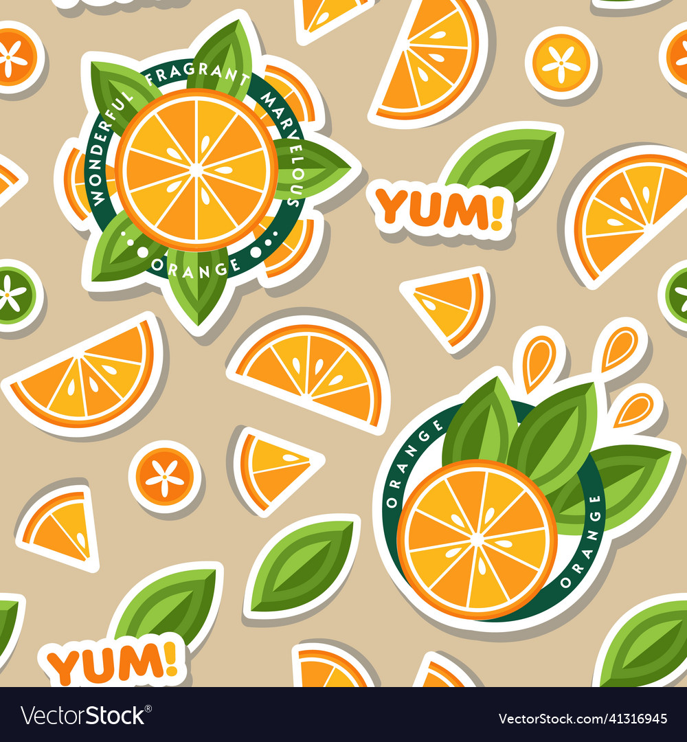 Pattern with text and stickers orange slices vector image Pattern with text and stickers orange slices