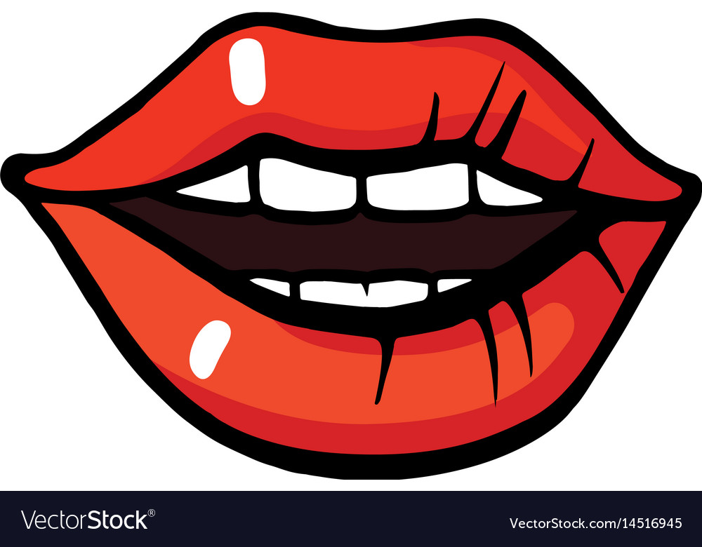 Pop Art Stil Lippen Aufkleber Lizenzfreies Vektorbild