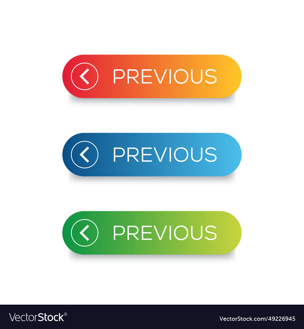 Previous web button set vector image Previous web button set