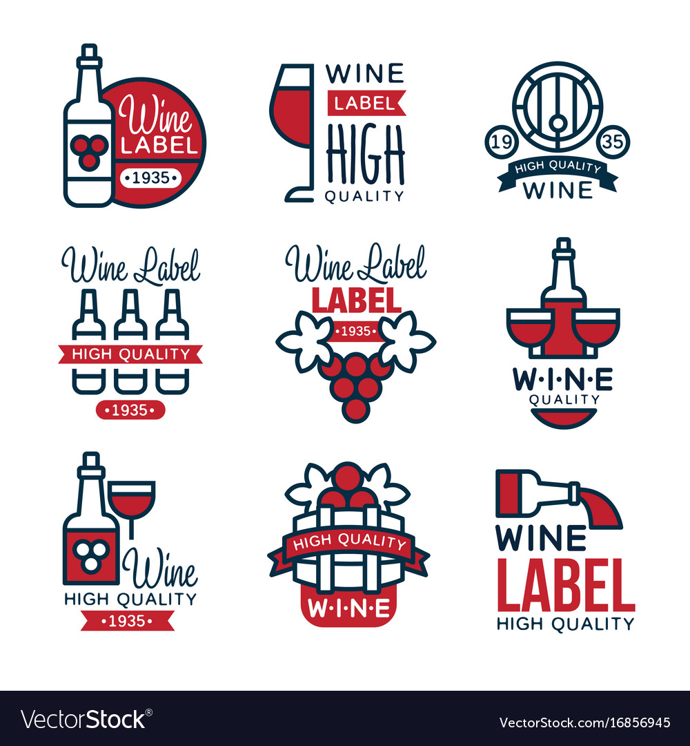 Red grape wine vintage labels set collection Vector Image