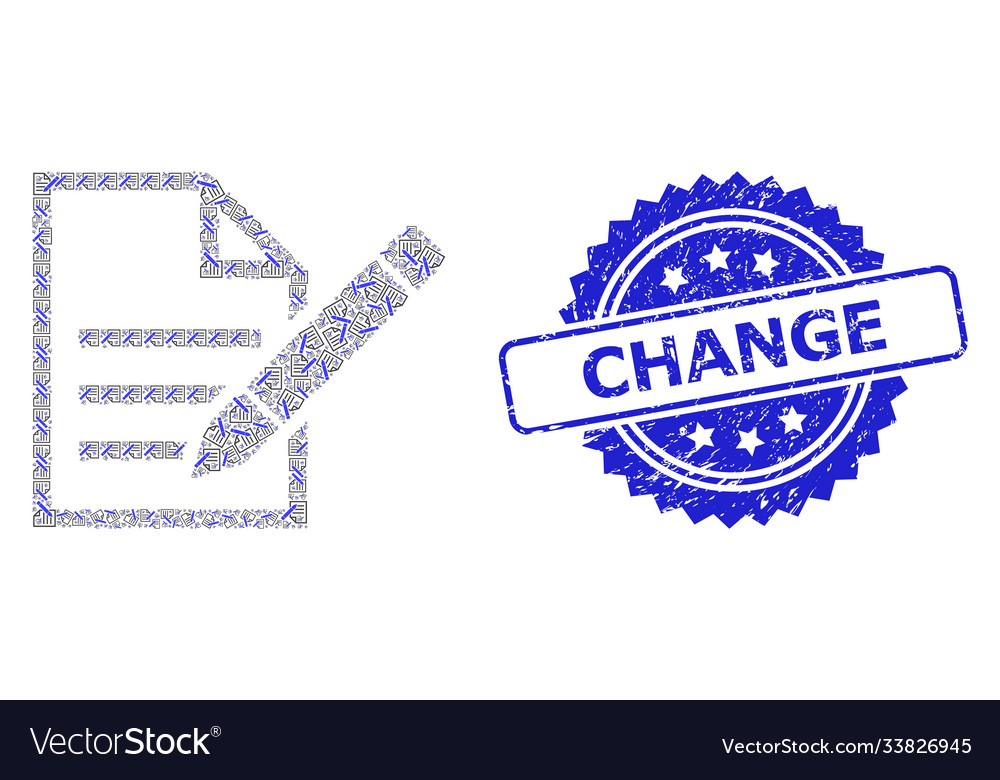 Scratched change stamp and fractal edit text page