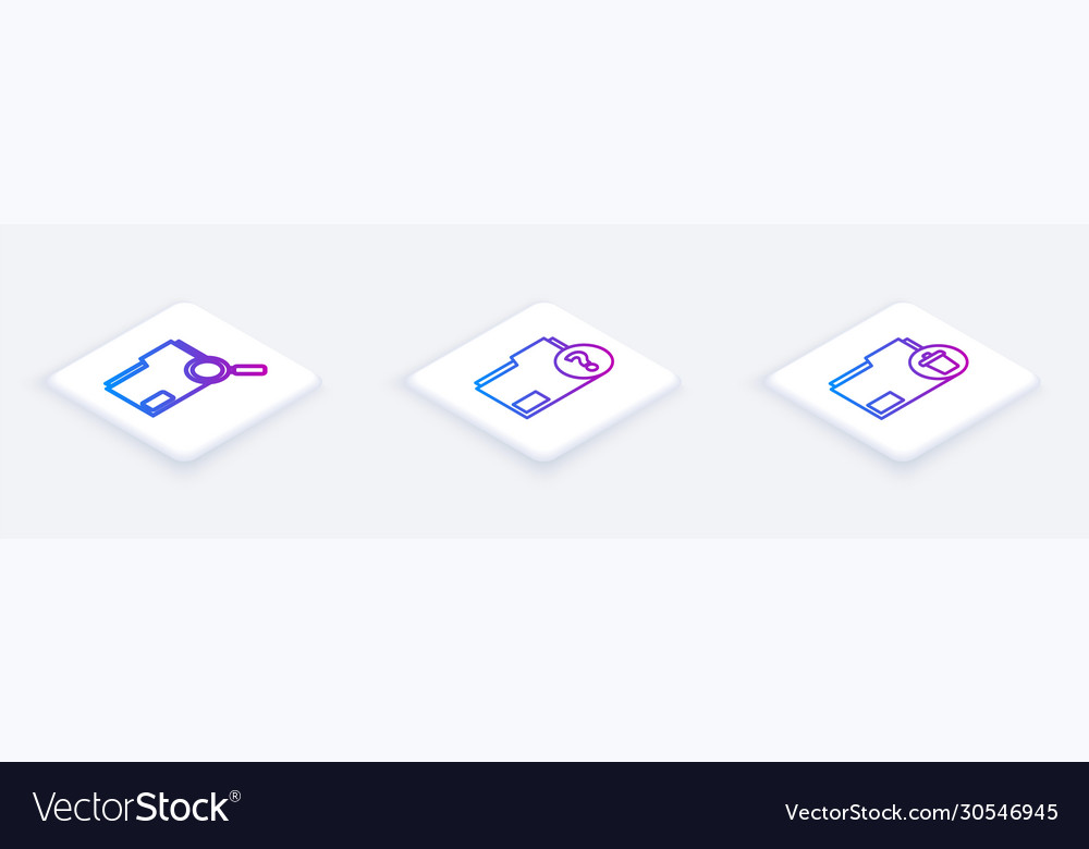 Set isometric line search concept with folder vector image Set isometric line search concept with folder