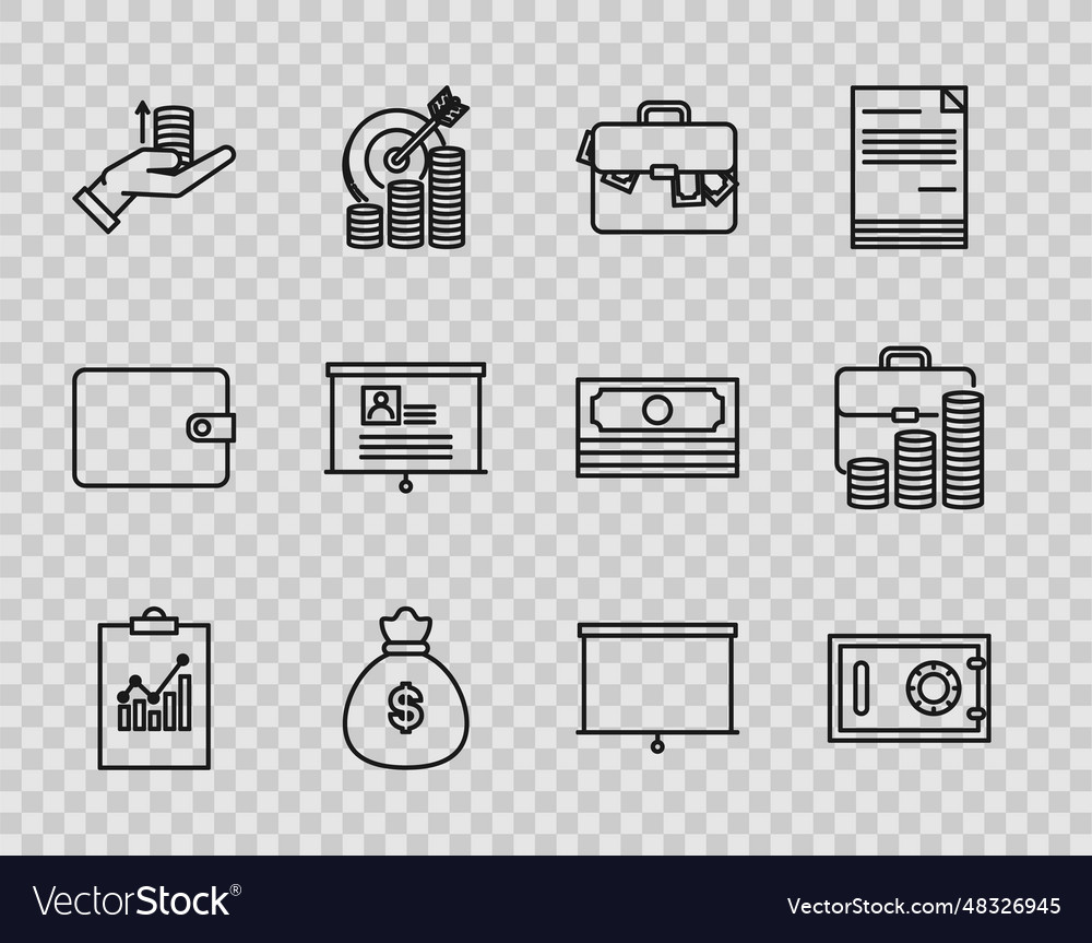 Set line clipboard with graph chart safe vector image Set line clipboard with graph chart safe