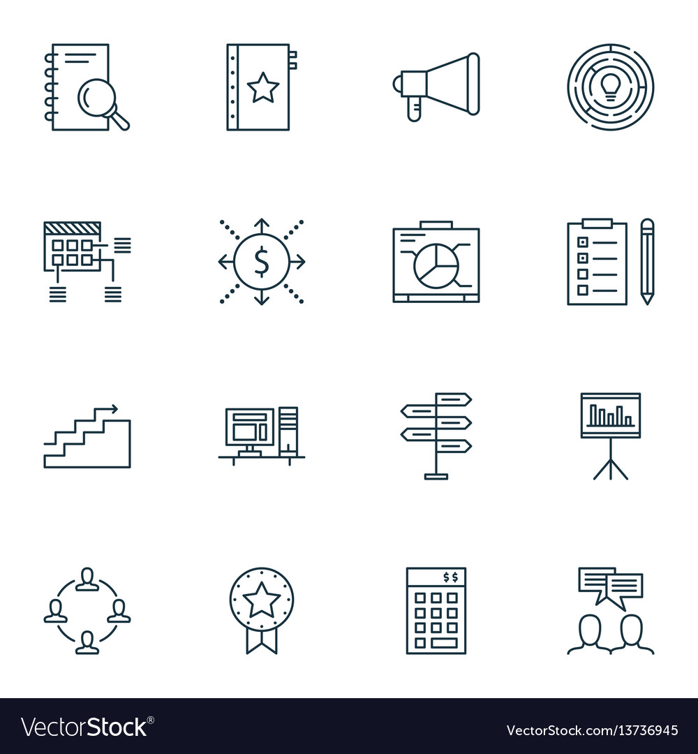 Set of 16 project management icons includes